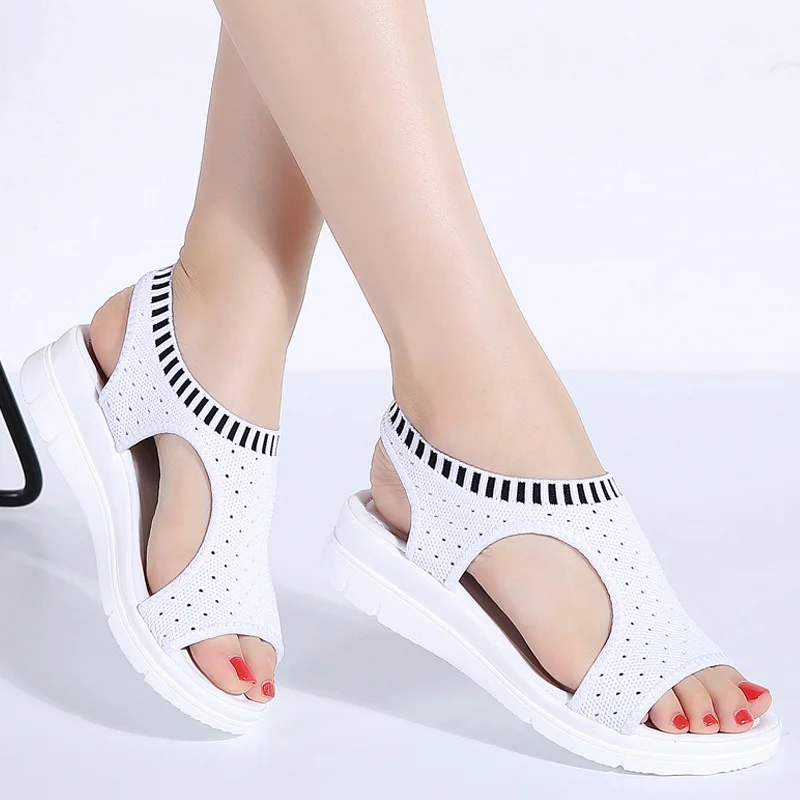 WDZKN 2020 Sandále Ženy Letné Topánky Típat Prst Bežné Ploché Sandále Dámske Priedušná Oka Vzduchu Ženy Platformu Sandále Sandalias