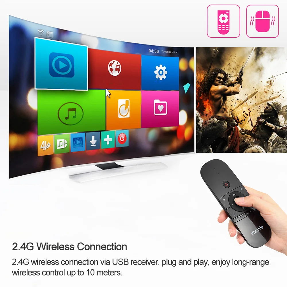 Wechip W1 2.4 G Vzduchu Myši Bezdrôtové Klávesnice, Diaľkové Ovládanie Infračervené Diaľkové Vzdelávanie 6-Axis Motion Zmysel Prijímač pre TV TV BOX PC
