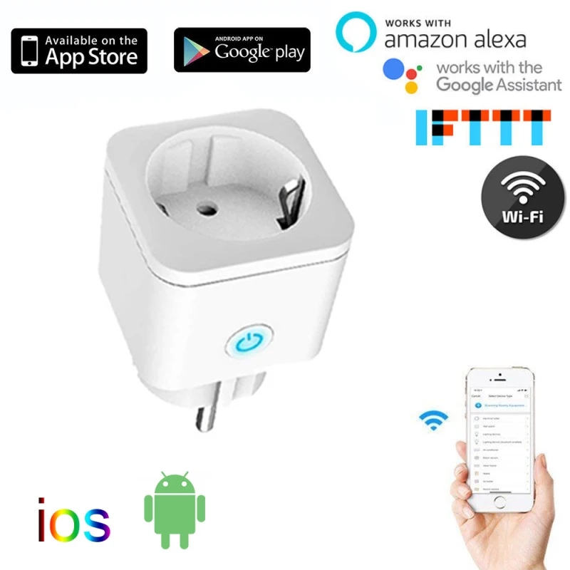 WiFi EÚ Smart Plug AC 110-240V Adaptér, Smart Home Diaľkové Ovládanie Hlasom Power Monitor Časovač Zásuvka Pre Domovská stránka Google Alexa