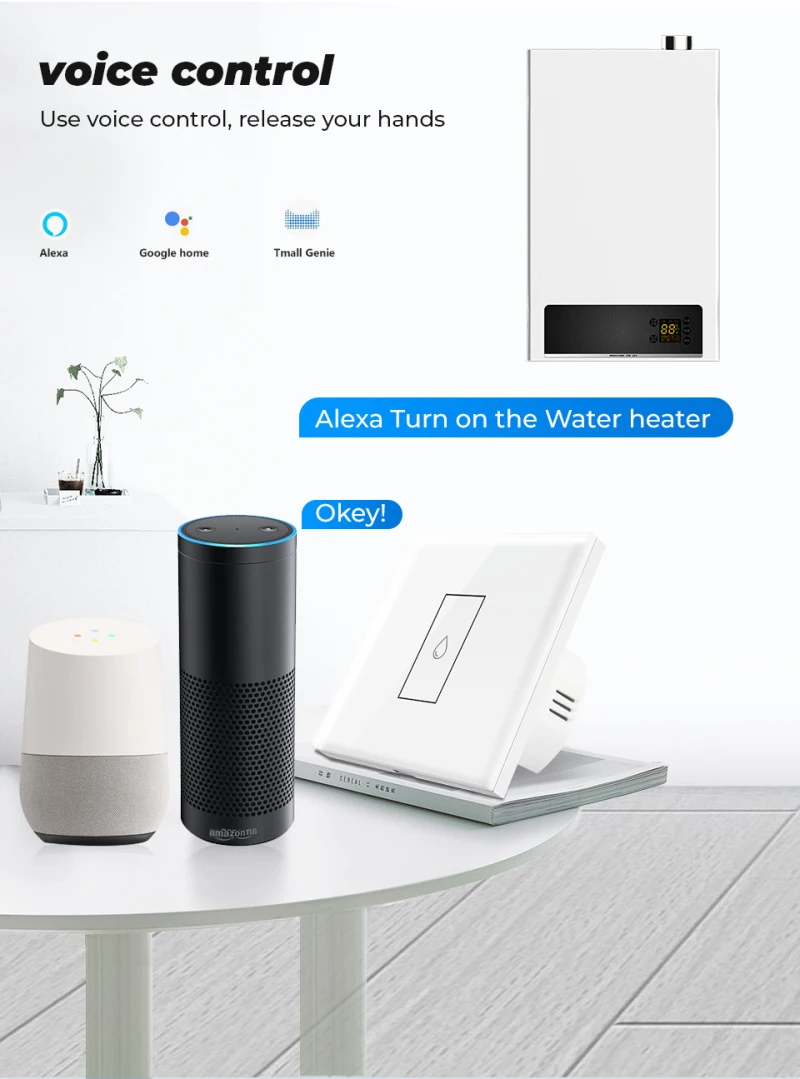 WIFI Smart Switch TUYA 20A Ohrievač Vody Prepínač Smart Wifi, Dotykový vypínač Načasovanie Diaľkové Ovládanie Práce S Domovská stránka Google Alexa