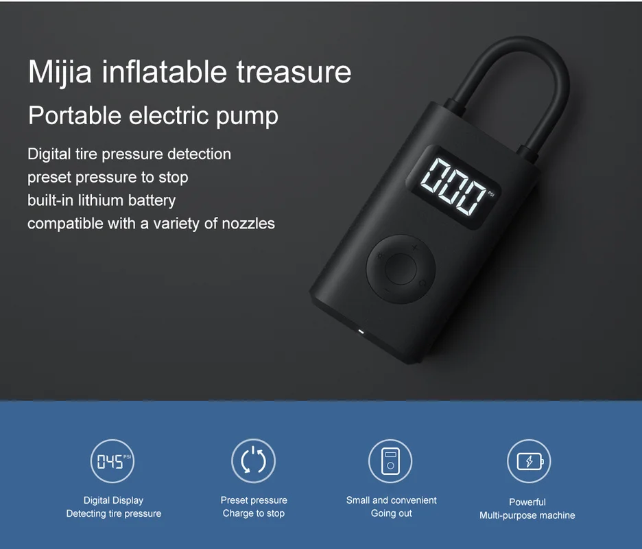 Xiao Mijia Nafukovacím Elektrické čerpadlá Smart Digital Tlaku Senzor Tlaku v Pneumatikách Detekcie Elektrické, Vzduchové Čerpadlá na Bicykli Auto Futbal