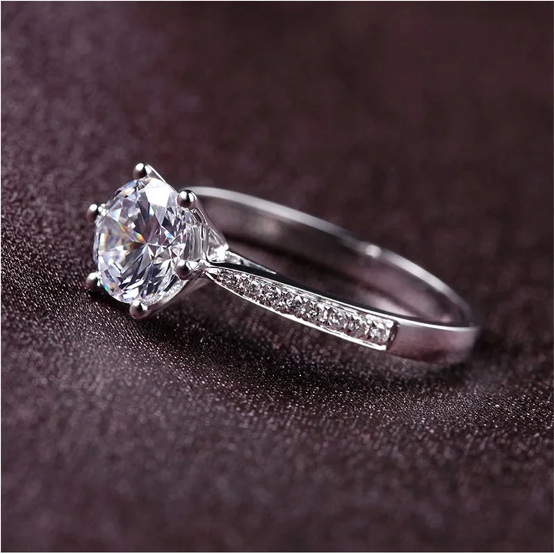 YANHUI Vysokú Kvalitu Pôvodnej 925 Sterling Silver Ring 6 mm 1ct Zirconia Diamant Prsta Prstene pre Ženy Zapojenie Šperky