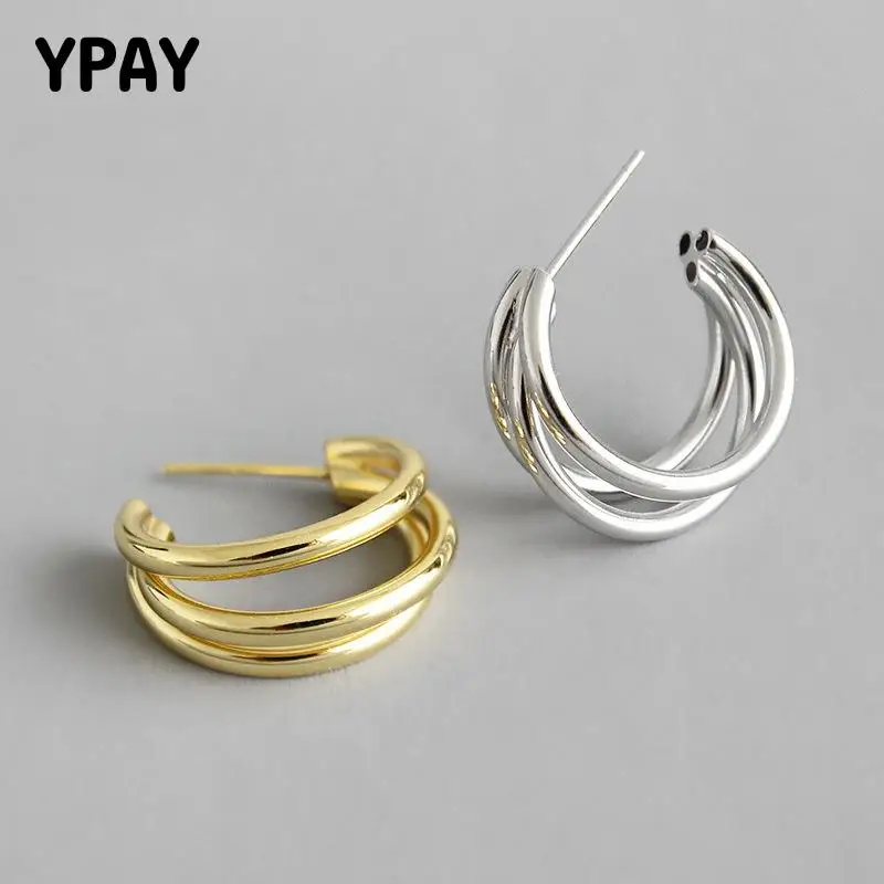 YPAY Pure 925 Sterling Silver Hoop Náušnice Pre Ženy Punk Cool DOPLNKY Minimalistický Geometrické Oválne Kruhu Earing Šperky YME488