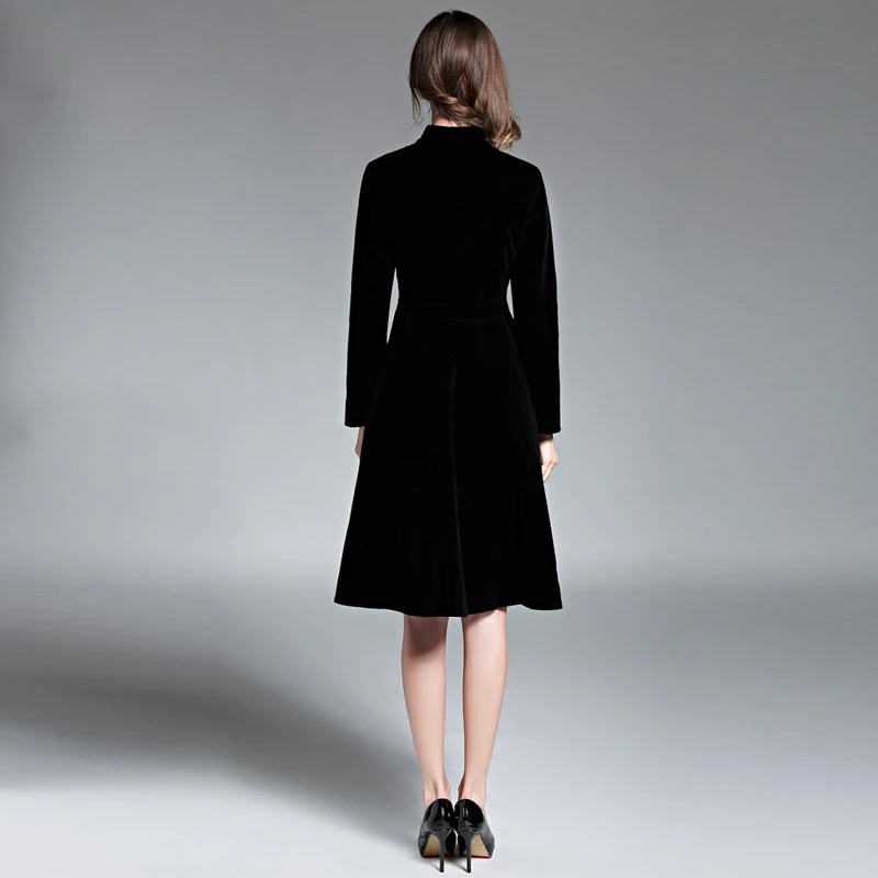 Zarachiel Elegantné Čierne Zamatové Šaty Zimné Šaty Žien 2019 Vestido Vintage Dlhý Rukáv Dámske A-Line Šaty Tunique Femme