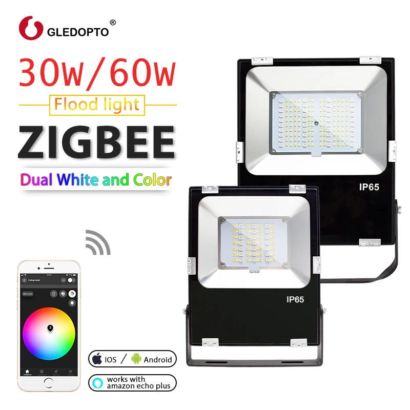 ZIGBEE smart led 30W floodlight 60W, RGB+SCS vonkajšie svetlo ip65 vodeodolný ZIGBEE svetlo odkaz AC110-240V AU EÚ a USA led echo plus