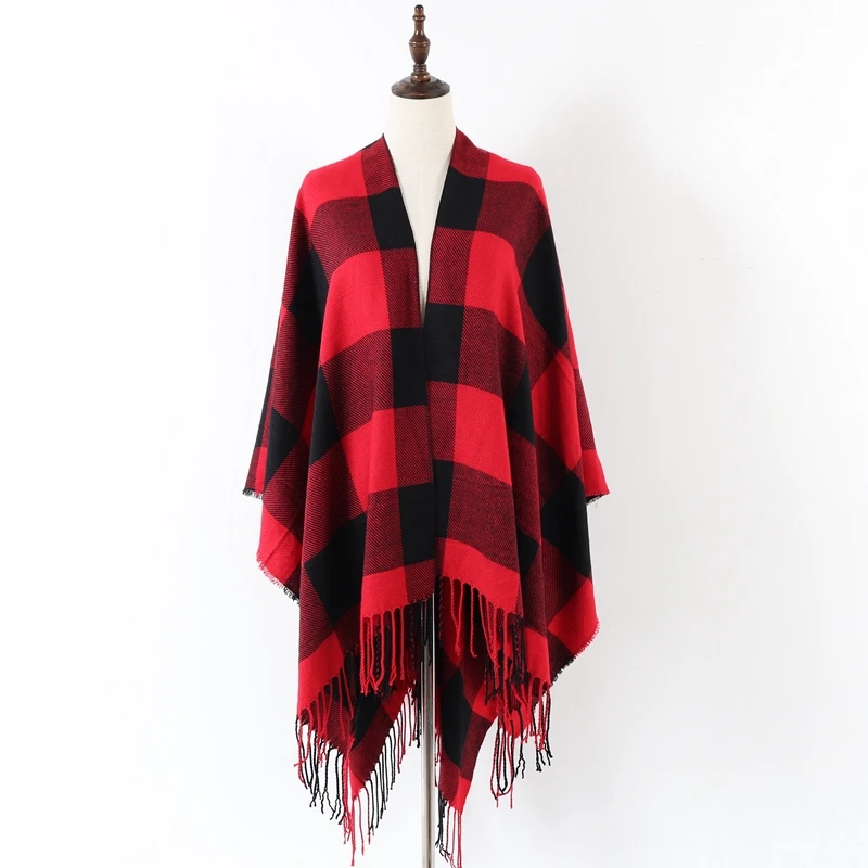 Zimné ženy, horúce elegantný pletený červená buffalo koberčeky deka šatku nadrozmerná teplé akryl skontrolujte, červená a čierna deka cape šatka
