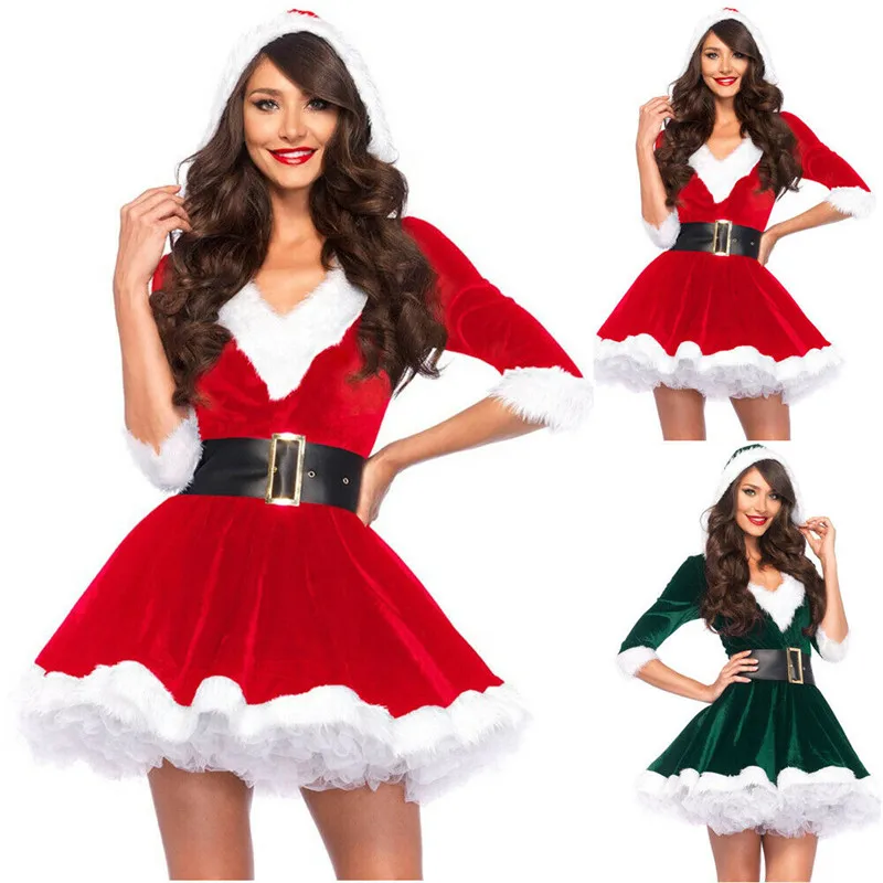 Zimné Ženy Miss Santa Claus Oblečenie Žien Vianočné Šaty Dospelých, Kostým Polovičný Rukáv Modis Dámy Maškarný Vianoce, Zimné Červená