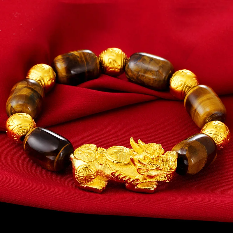 Zlato Feng Shui Pixiu Náramok Tiger Oko Symbolizuje Zdravie a Bohatstvo, Šťastie Unisex Náramok Ženy Muži Šperky