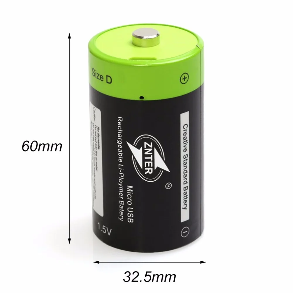 ZNTER 2 ks 1,5 V 6000mAh USB Nabíjateľné D Batérie Recyklujte Multifunkčné Nabitej Lítium-Polymérová Hrať A Zapojte