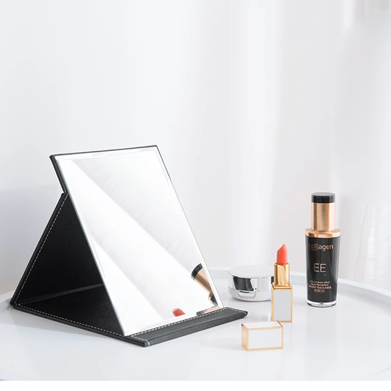Zrkadlá Skladacie HD PU Kožené make-up Zrkadlo Dámy Prenosné Desktop Úrad Ubytovni Jednoduché Skladanie Prenosné Vreckové Zrkadlo