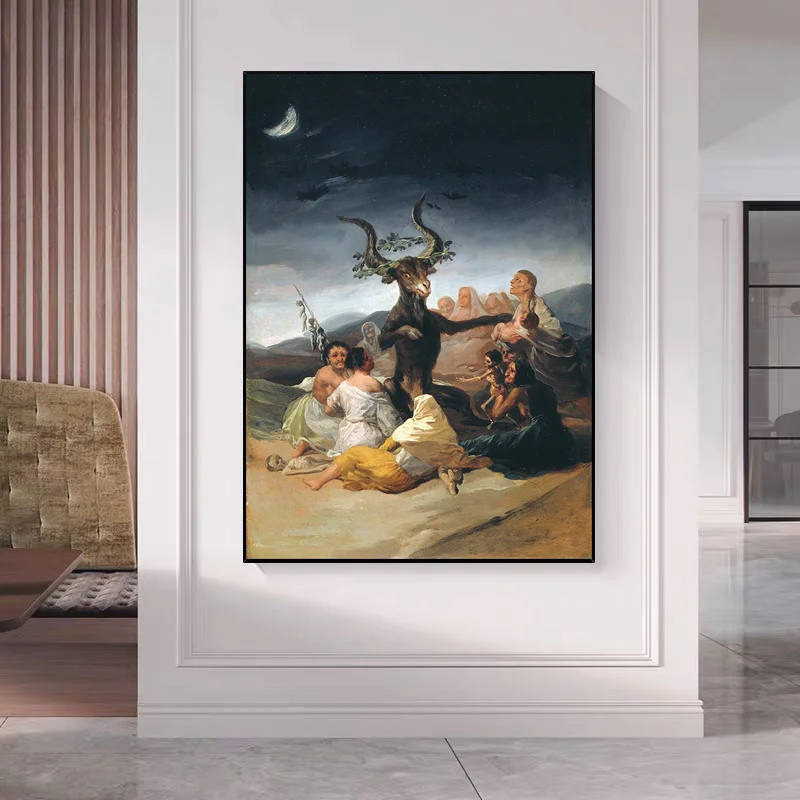Čarodejnice Sobotu Francisco Goya Vintage Poster Starožitné Maľby Nástenné Art Obraz Diabla Satana Rohaté Kozy Plátno Tlačiť Dekorácie