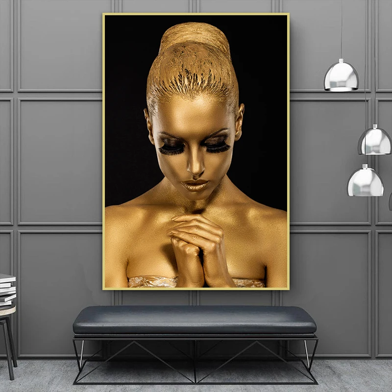Čierna a Zlatá Žena, Maľba Na Plátne, Plagát a Vytlačí Moderné Nástenné Obrázok pre Obývacia Izba Domova nástenná maľba Lienzo Decorativo