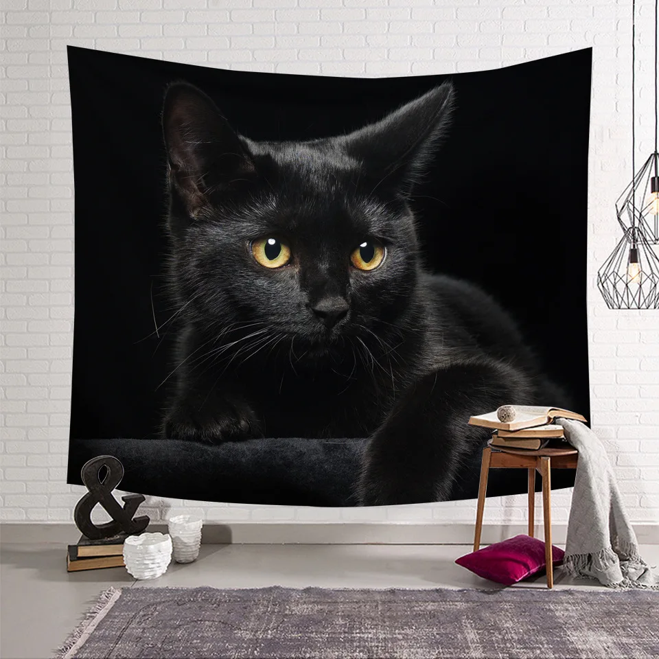 Čierna Mačka, Gobelín, Spálne, Obývacia Izba, Spálňa Stene Visí Gobelín Noc Mačacie Oko Polyester Umývateľný Deka