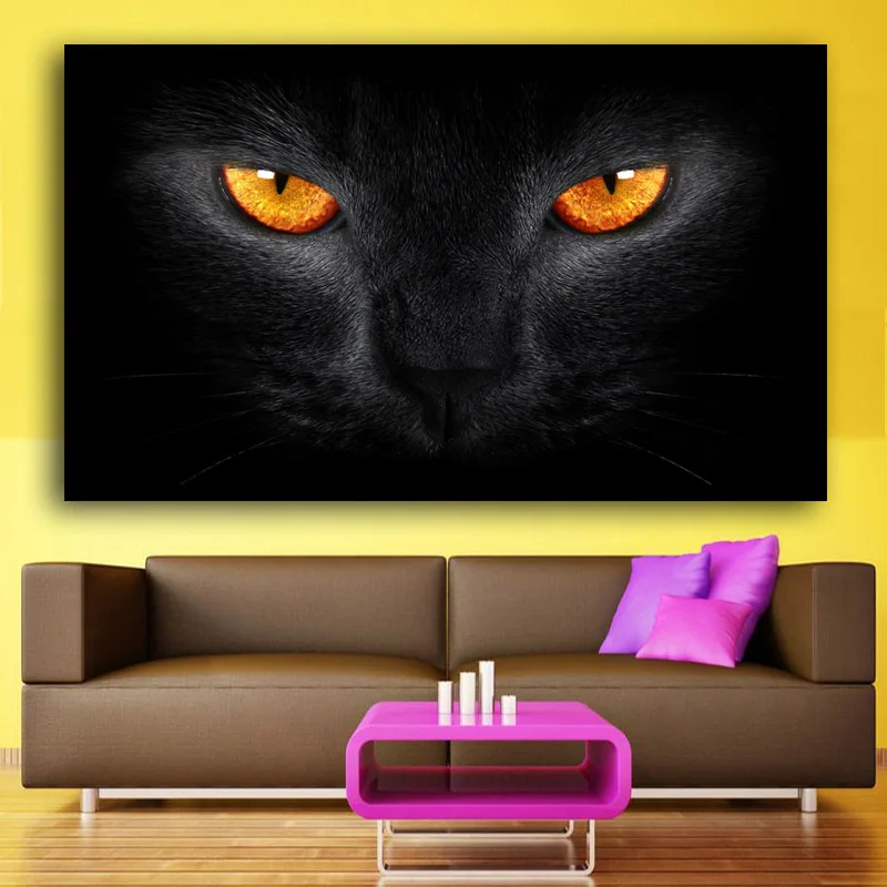 Čierna Mačka, S Jasnými Očami Umenie Výtlačkov Veľký Plagát Na Stenu Obrázok, Plátno, Maľovanie Na Obývacia Izba Domáce Dekorácie Č Rám