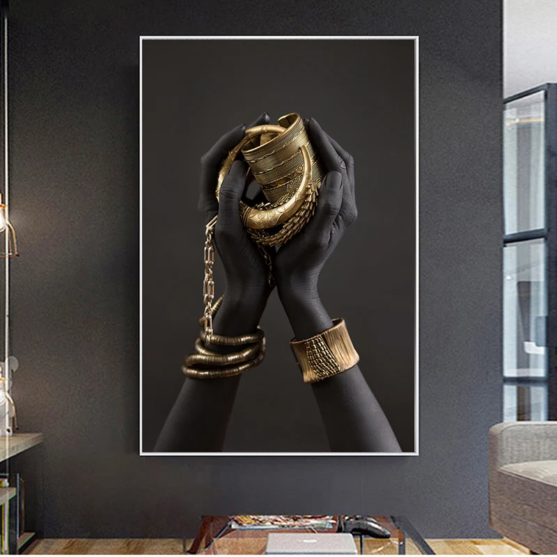 Čierna Žena je Ruke S Zlaté Šperky Plátne, Obrazy Na Stenu, Umenie Plagáty A Vytlačí Africké Umenie Obrázky Domov Stenu Decor