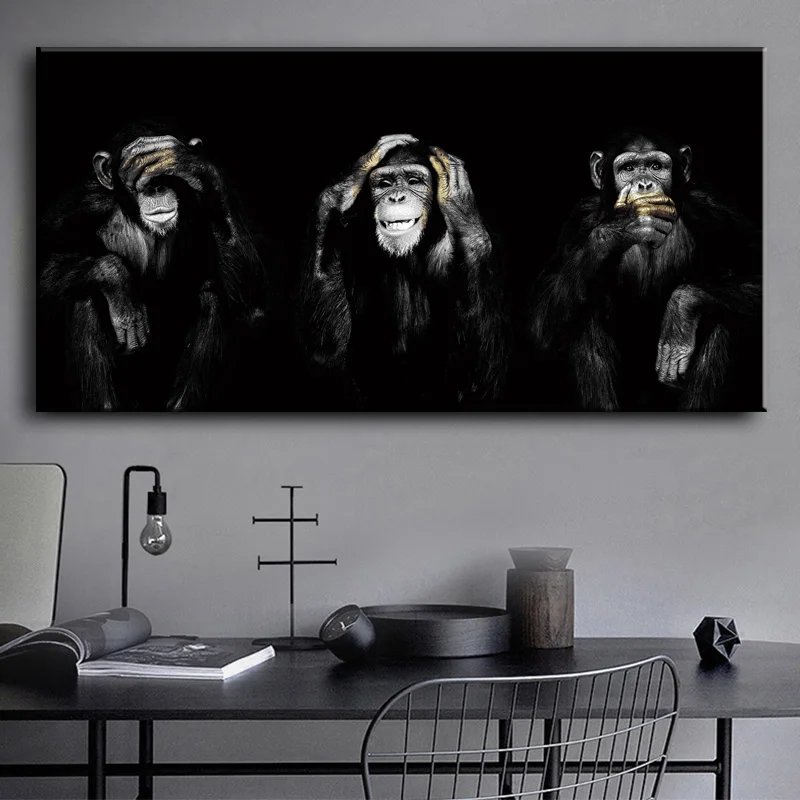 Čierne Opice Gorila Obrázky Zvierat Umenie Plagáty Vytlačí olejomaľba na Plátne, obrazov na Stenu Pre Obývacia Izba Domov Cuadros Dekor