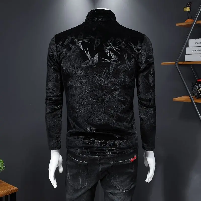 Čierny Čaj Club Oblečenie Royal T Shirt Mužov Jeseň Zimná Fleece linajkované Pribrala Turtleneck Dlhým rukávom T-shirt M-5XL Mužov Oblečenie