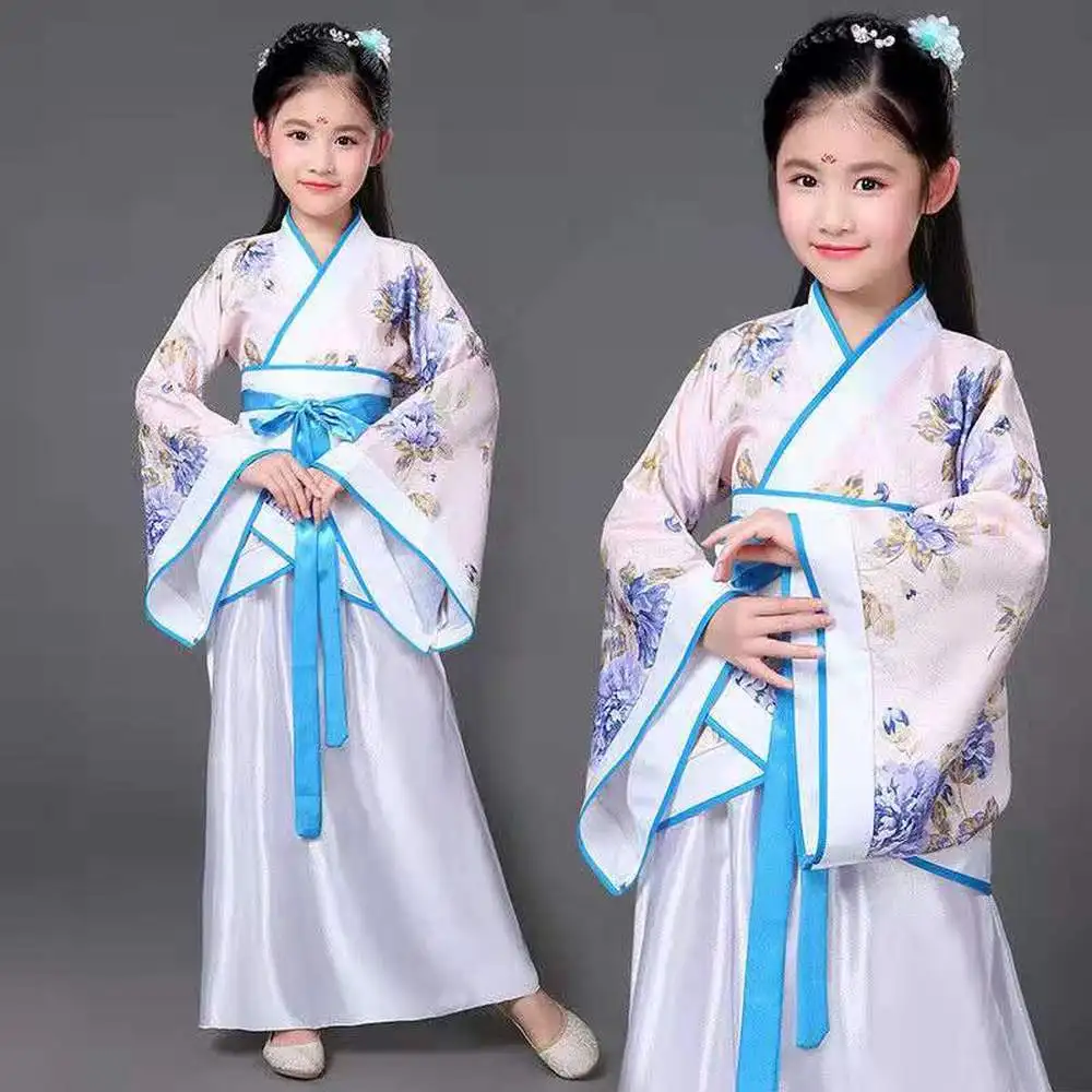 Čínske Dievča Kostým Biela Červená Modrá Dlhé Šaty Strany Čínsky Nový Rok Oblečenie Dieťa Dávnych Vianočné Šaty pre Dievčatá