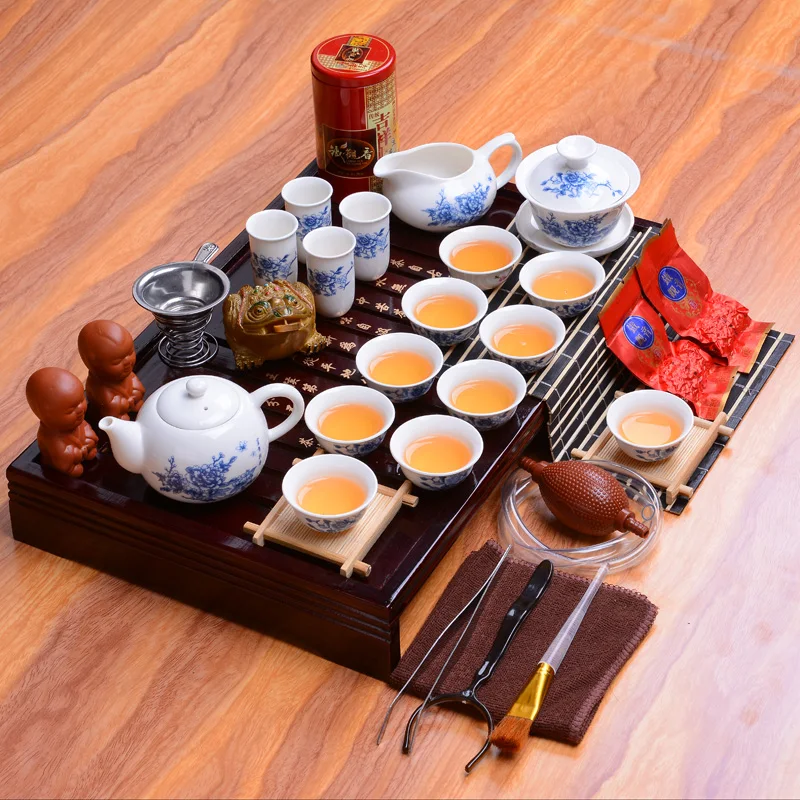 Čínske Tradičné Dehua biely porcelán, čaj sada keramických kung fu komplet z masívneho dreva čaju zásobník čajový obrad