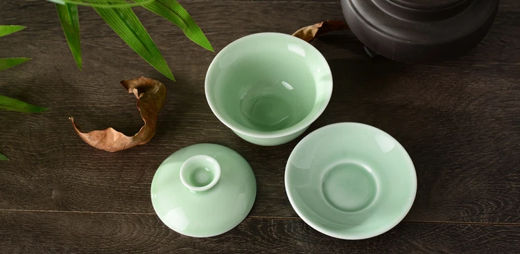 Čínsky Celadon gai wan čaj nastaviť Kosti Čína šálku Čaju Dehua gaiwan čaj porcelánu teacup čaj nastaviť pre Vysoko kvalitné kreatívne kanvica
