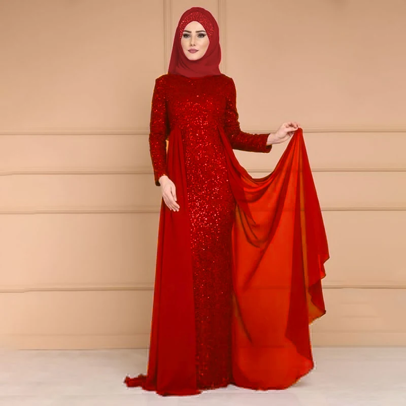 Šaty Moslimských Žien Plus Veľkosť S-5XL Arabskom Dubaji Islamské Oblečenie Abaya Maxi Dlhé Šaty Sequin Falošné 2pecs Ramadánu Afrike Kaftan