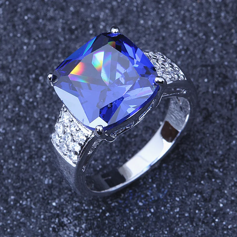 Šperky Tmavo Modrý Zirkón Snubné Prstene pre Ženy Zásnubný Prsteň s Kameňom Žien Krúžok s Darčeková Taška J358