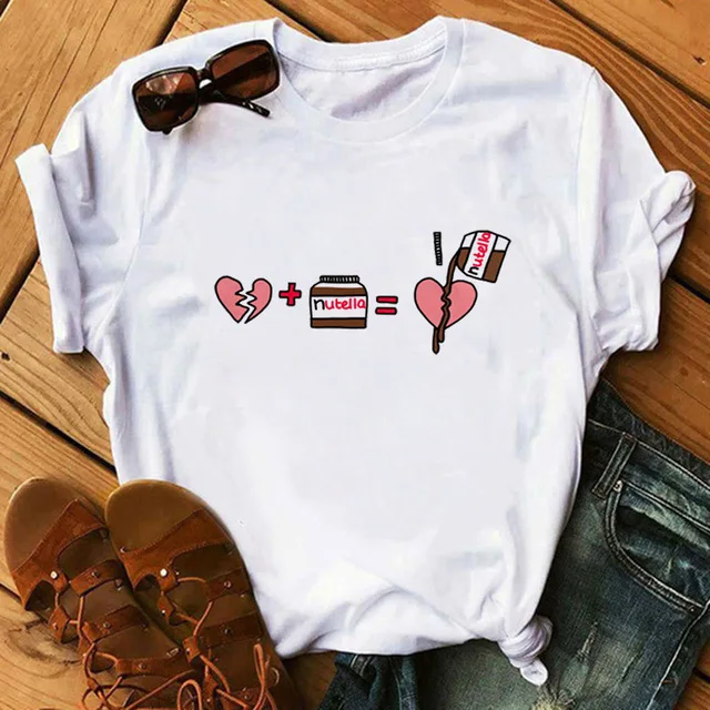 Žena Tshirts Nutella Tlač Estetické Grafické T-košele, Krátky Rukáv Plus Veľkosť Posádky Krku Cartoon T Shirt 90. rokov Harajuku Topy Čaj