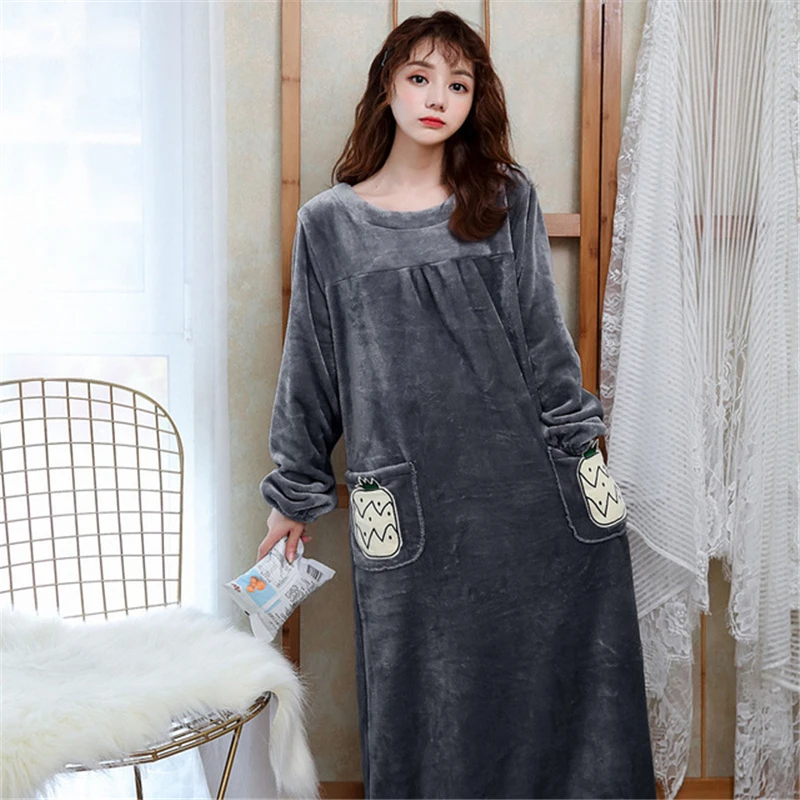 Ženské nightdress jeseň zima flanelové kórejskej veľkej veľkosti elegantný župan hrubé župan nový príchod tehotných žien sleepwear