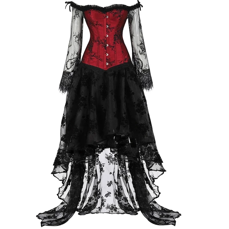 Ženské Stredoveký Kostým súťaž: Cosplay Gothic, Vintage Súd Viktoriánskej Oblečenie Dlho bez Ramienok Jeseň Šaty, Kostým S-5XL