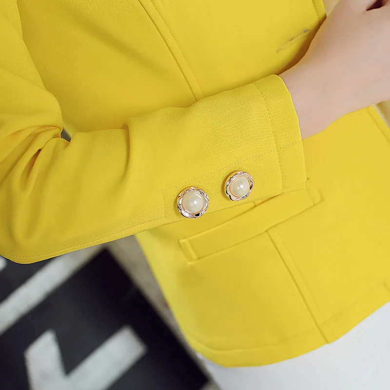 Ženské Tenký Dlhý Rukáv, Krátke Sako kórejský módne farbou obleku Žltá sako žena 2019 nové oblečenie pre ženy