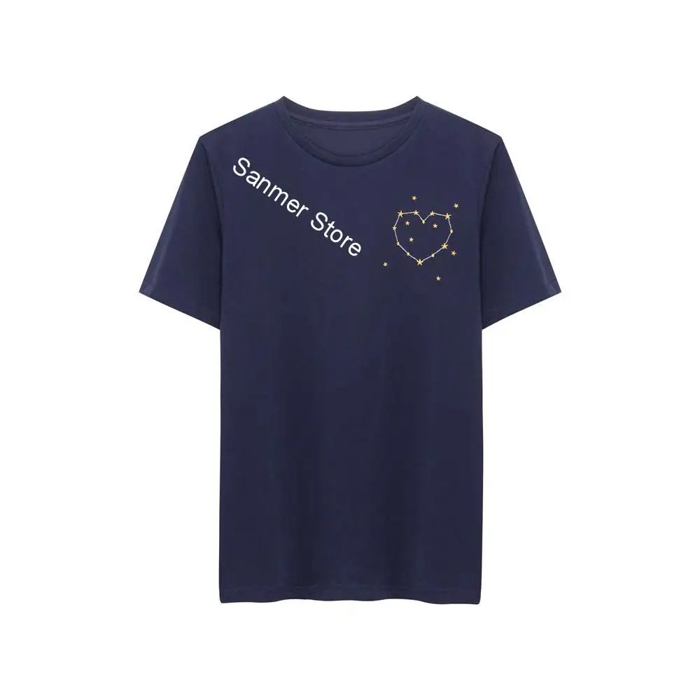 Ženy a Muži Hviezdy a Srdce Výšivky T-Unisex tričko Krátky Rukáv Jar Leto O-krku Wild Bežné Tees