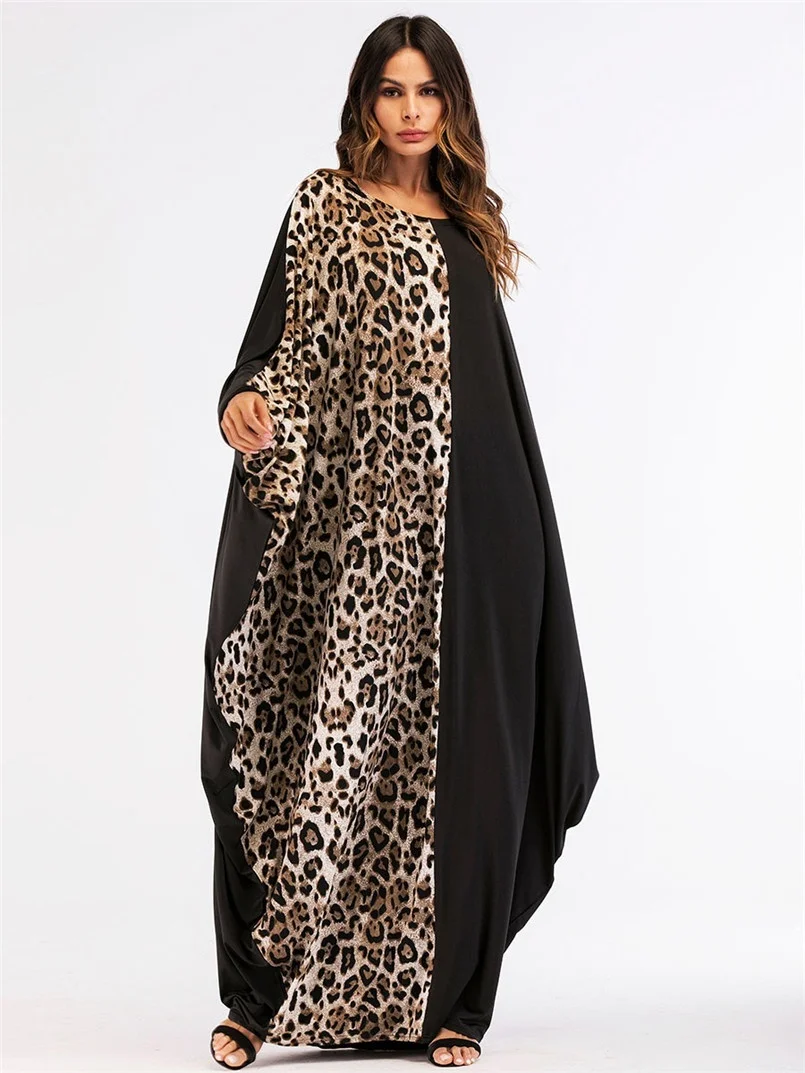 Ženy Abaya 2020 Nový Štýl Moslimských Dlhé Šaty Leopard Patchwork Dubaj Kaftan Islamskej Maxi Šaty Moslim Jurken Fairy Sny
