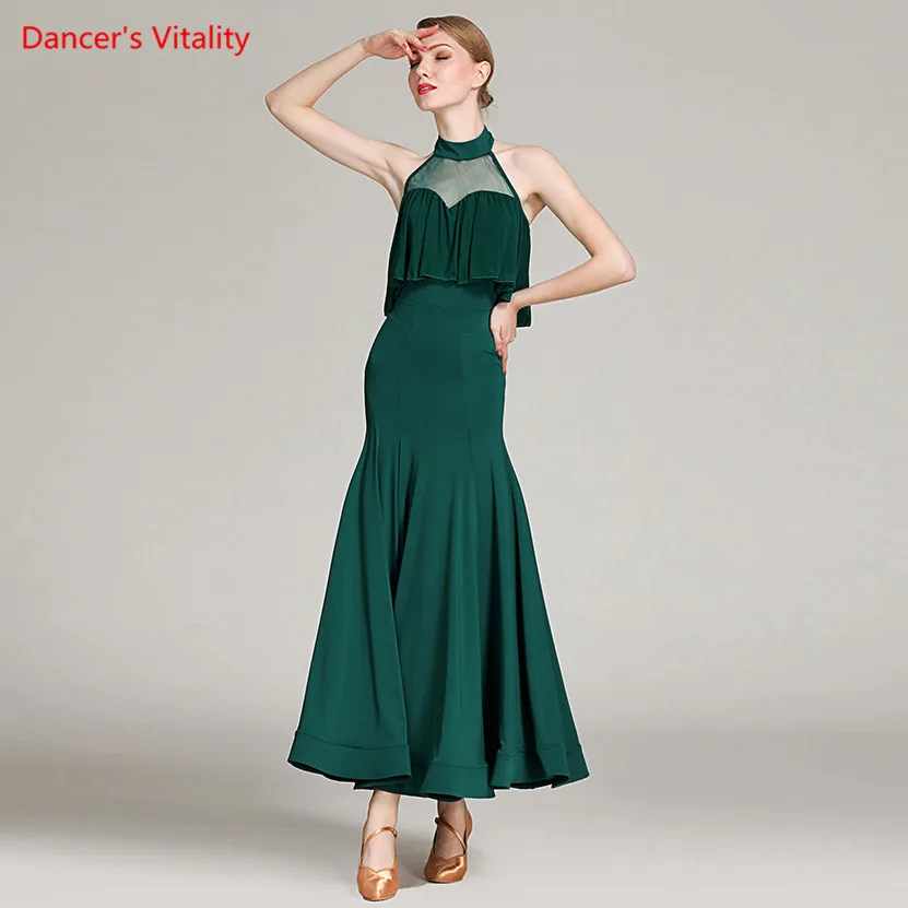 Ženy Ballroom Dance Šaty 2018 Nové Dospelých Bez Rukávov Volánikmi Šaty Štandardné Sála Valčík Samba Tanečné Predstavenie Kostýmy