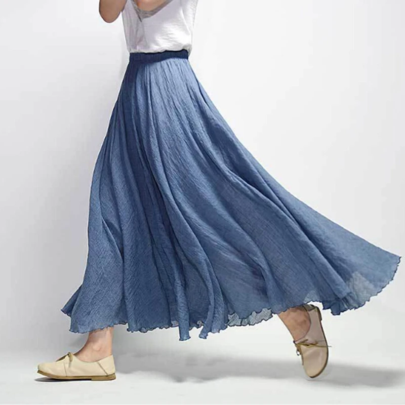 Ženy Bielizeň Bavlna Dlhé Sukne Elastický Pás Skladaný Maxi Sukne Pláži Boho Vintage Letné Sukne Faldas Saia