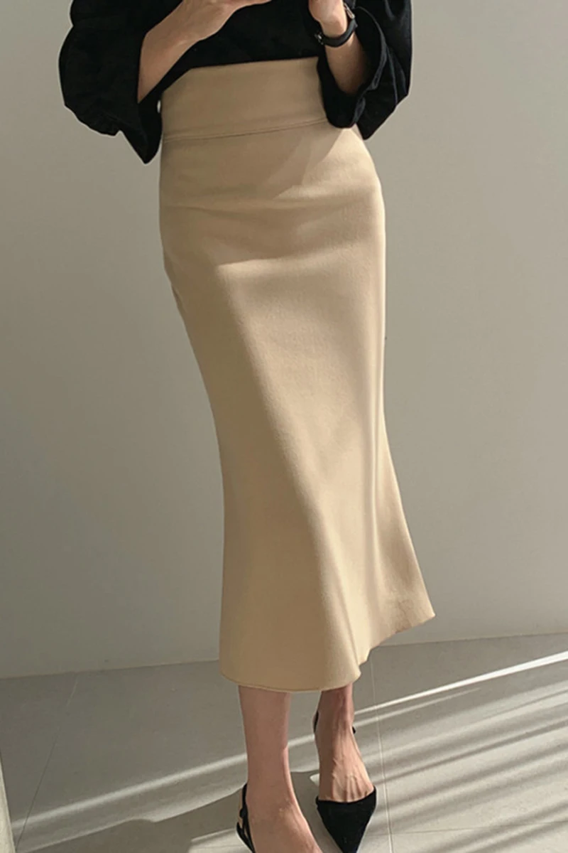 Ženy Elegantné Office Lady Sukne Trúby Morská Víla Vintage Sukne Farbou Bodycon Vysoký Pás Chudá Volánikmi Žena Midi Sukne