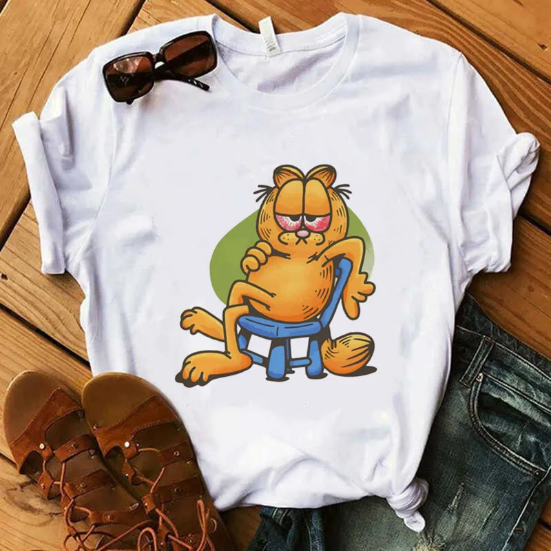 Ženy Oblečenie 2020 Nové Letné Tenké Časti Tričko Ženy Garfield O-krku Vtipné Ženy T-shirt Topy