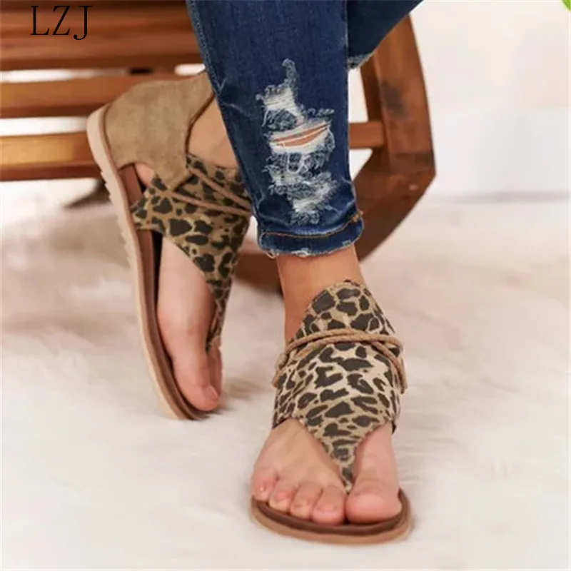 Ženy, Sandále Leopard Tlač Letné Topánky Ženy Veľké Veľkosti Andals Ploché Dámske Letné Topánky Sandále Mujer 2020 35-43