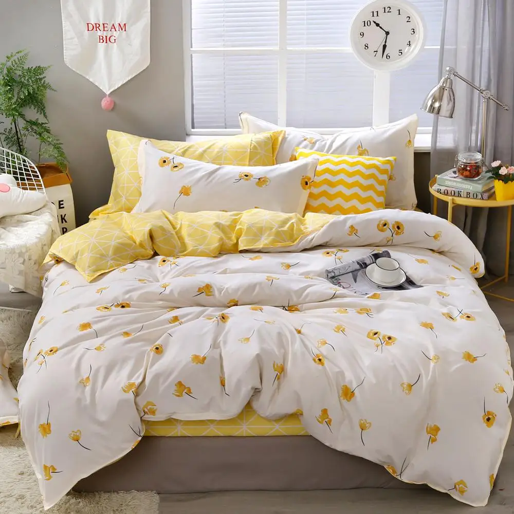Žltá Kvetinový posteľná bielizeň Nastaviť Luxusné Kvety Perinu Nastaviť Šťastie, Ďateliny a Koberčeky Reverzibilné Posteľná Bielizeň Luxusný bytový Textil
