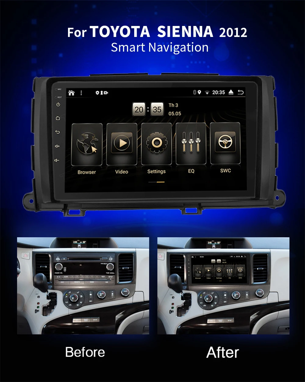 1 din Android Multimediálny Prehrávač Videa Navigačné Obrazovke-PX6 4G+64 G pre Sienna 2012 Carplay Wifi BT5.0 výstup HDMI TV OBD DAB SWC