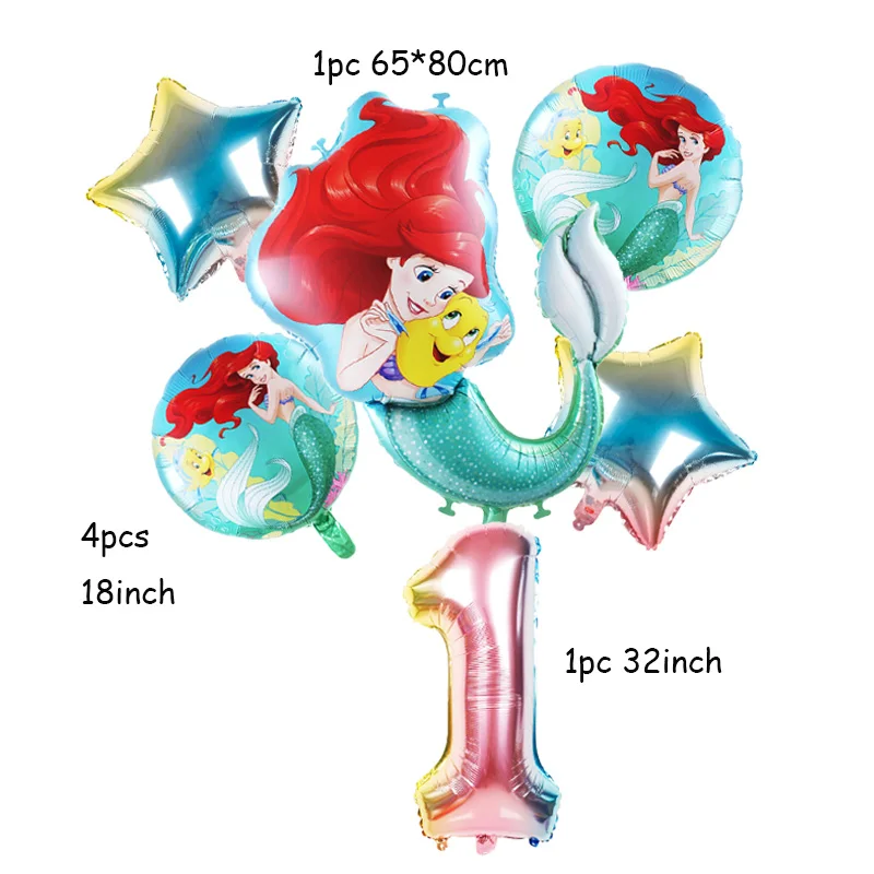 1 nastavte Morská víla Ariel kreslených princezná fóliové balóniky 32Inch Číslo Dieťa Dievča Narodeniny, party dekorácie Deti Hračka Baby Sprcha