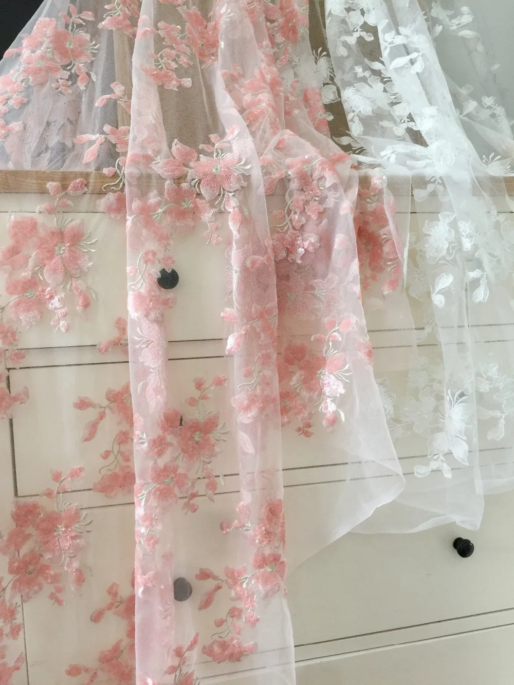 1 Yard Sequin svadobné tylu čipky textílie v off white pink couture šaty šaty textílie príslušenstvo plavidlá, doplnky, svadobné šaty