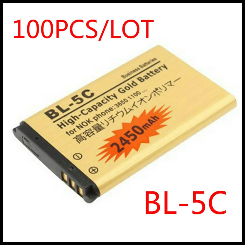 100ks/veľa Vysokou Kapacitou Zlaté batérie BL5C BL-5C Batéria Nokia 1000 1010 1100 1108 1110 1111 1112 1116 5C BATÉRIA