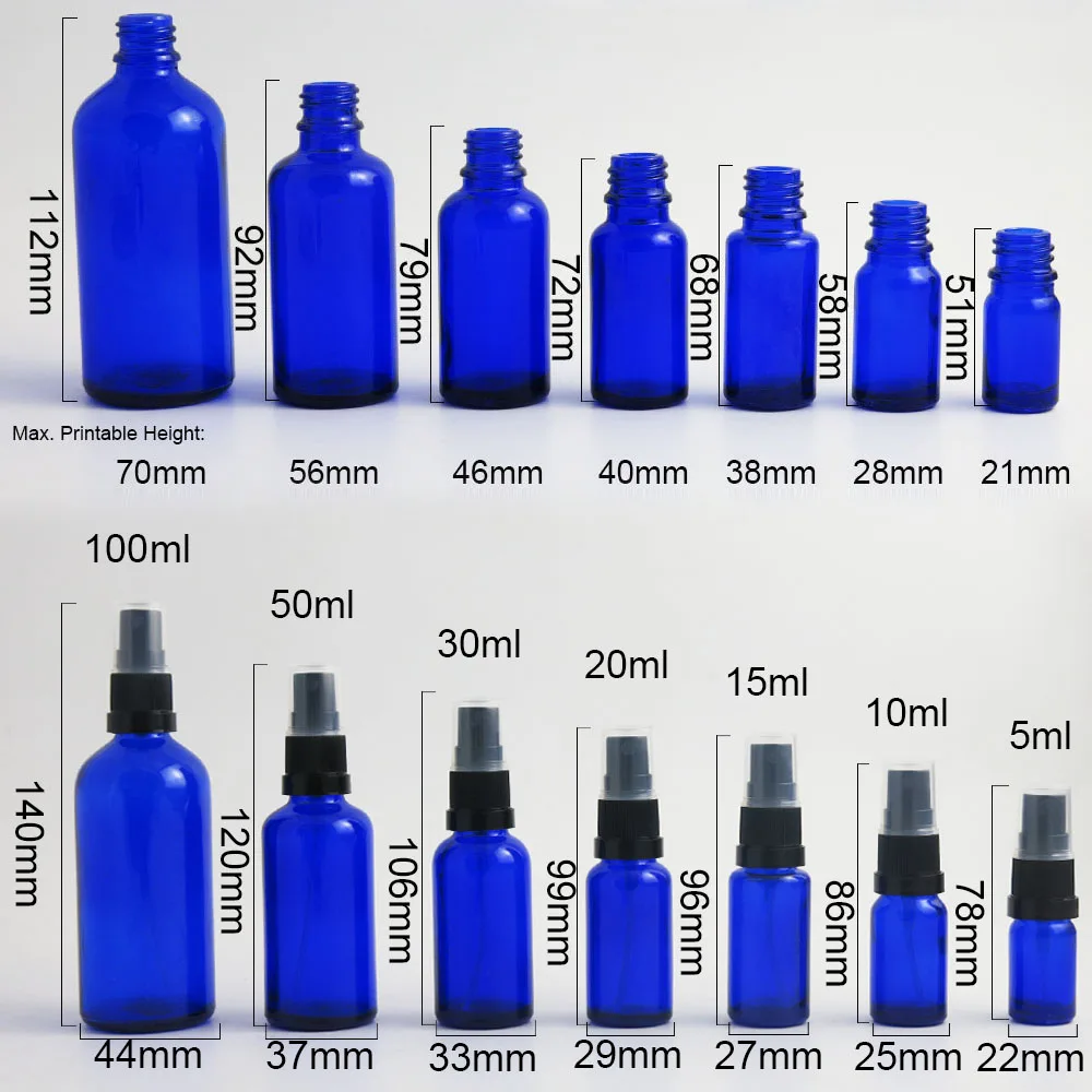 10pcs 30 ml modré sklenené fľaše s postrekovač 1OZ Esenciálny Olej Spreji 5ml 10 ml 15ml 20ml 30 ml 50 ml 100 ml
