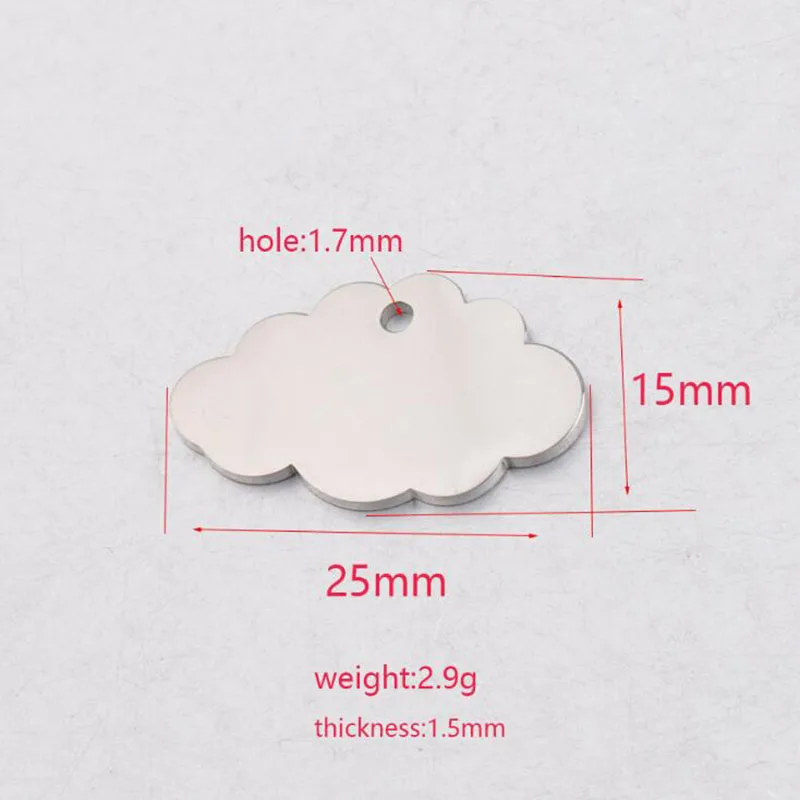 10pcs/Veľa z Nehrdzavejúcej Ocele, Leštené Zrkadlo Roztomilý Cloud zobrazili kľúčové tlačidlá pre Šperky DIY Zistenia Príslušenstvo 15*25 mm
