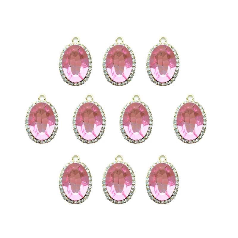 10Pieces Charms Luxusné Lesklé Ružové Crystal Drahokamu Oválne Prívesok Veľkoobchod Pre Šperky, Takže Príslušenstvo DIY Náhrdelník
