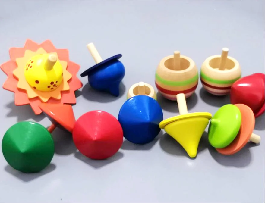 12pcs/veľa Mini Drevené Spinning Top Hračky pre Deti Farebné Drevené Gyro Non-Jedovaté Ploche GameTop Dieťa Tradičné Klasické Hračky