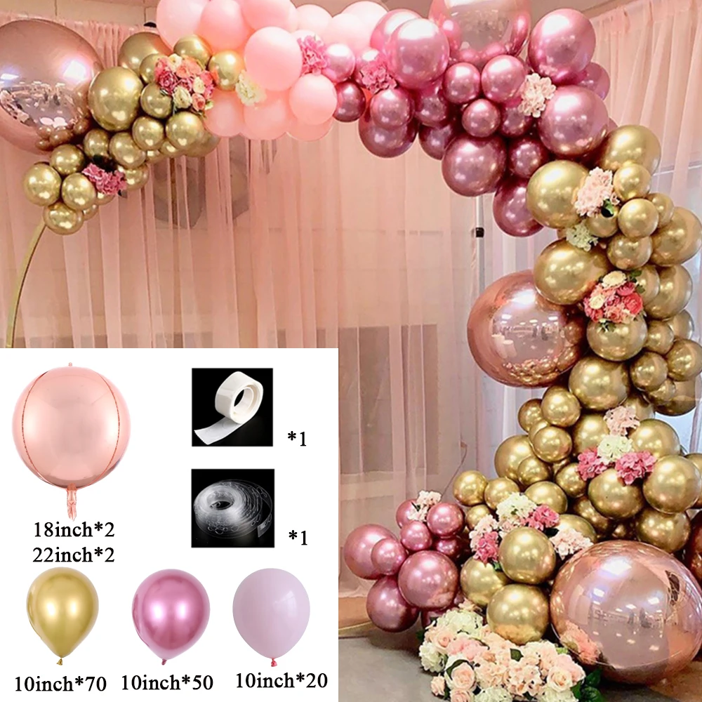 146pcs Chrome Gold Rose Pastelovo Dieťa Ružové Balóny Garland Arch Auta 4D Rose Balón Pre Narodeniny, Svadby Baby Sprcha Party Decor