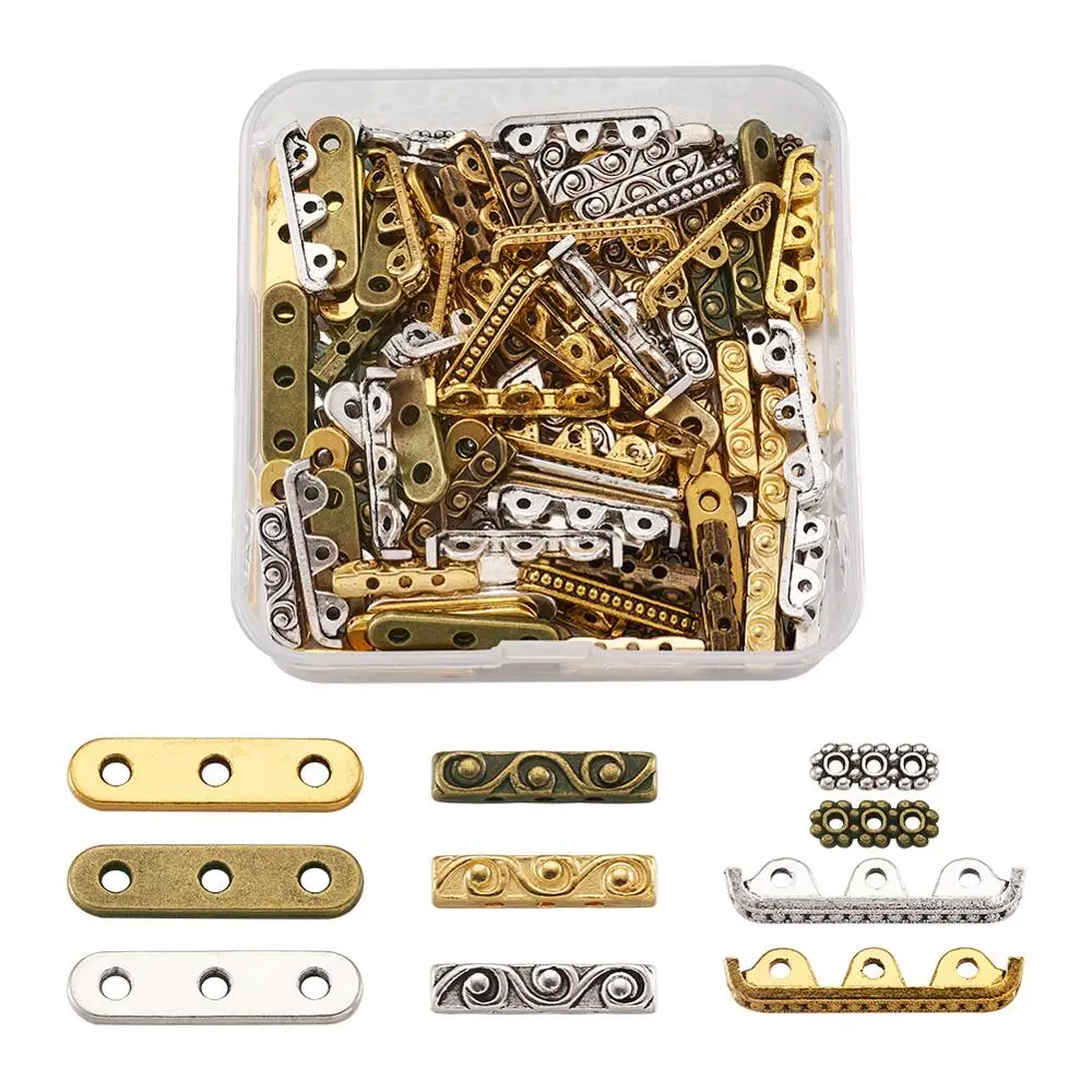 150pcs/box 3 Otvory Tibetský Štýl Zliatiny Rozperné Tyče Šperky poznatky Pre Šperky, Takže DIY Zmiešané Farby 7.4x7.3x2.5 cm,