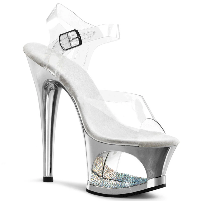 17 cm sexy duté pokovovanie pokryté diamond pódium dámske topánky model hosting tanečné topánky steel tube tanečné topánky flash