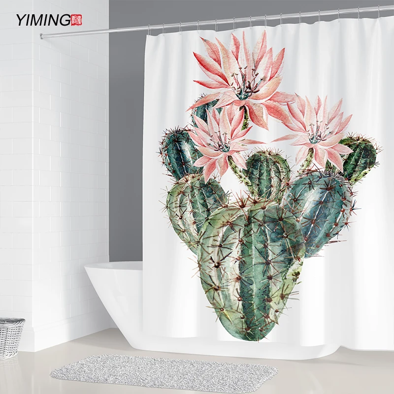 180x180cm sprchový záves nastaviť maľované kaktus tlač kúpeľňa nastaviť non-slip koberec, wc kryt vankúš sprchový záves nastaviť 4pcs